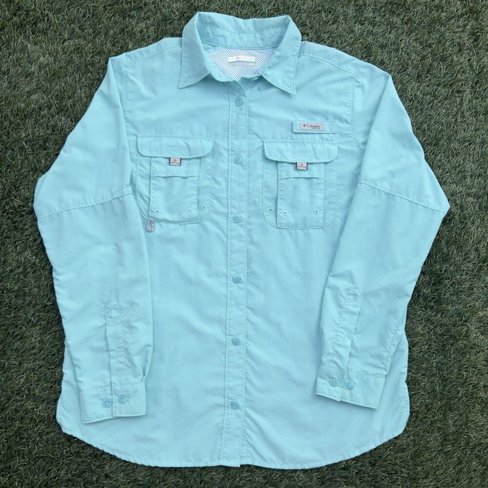 Columbia PFG Bahama II Omni-Shade Long Sleeve Fishing Shirt Vented Teal Men's M